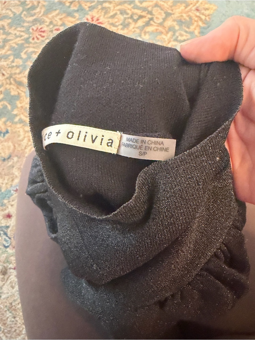 Alice + Olivia Black Short Puff Sleeve Turtleneck Sweater - Picture 2 of 2